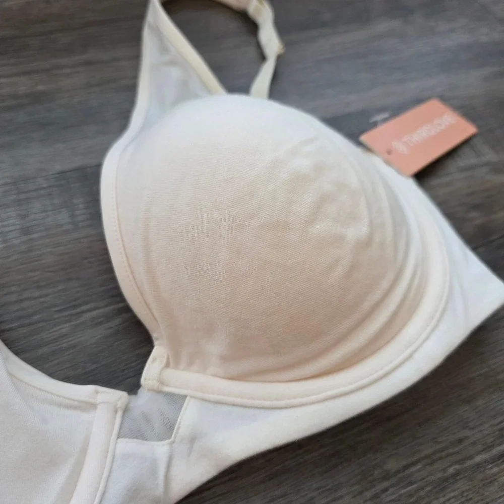 ThirdLove 24/7 Cotton Plunge Bra Sea Salt Cream Off White 34C 1/2 NWT